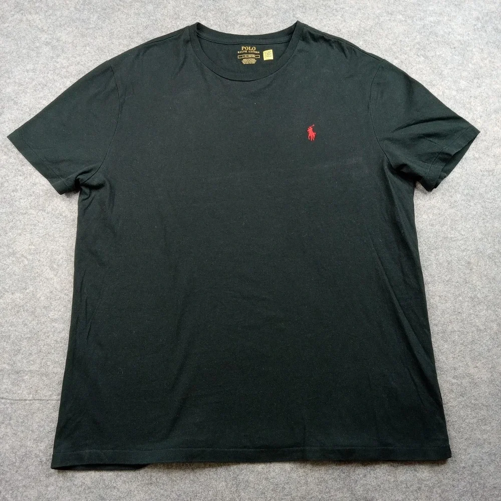 Polo Ralph‎ Lauren Shirt Mens Large Black Red Pony Embroidered Crewneck Tee Logo